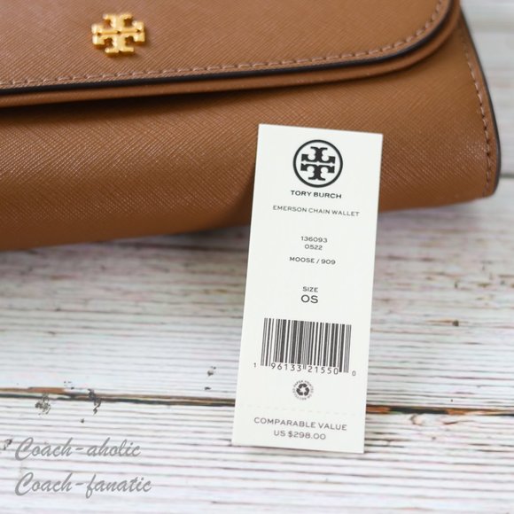 NWT Tory Burch Emerson Chain Wallet Leather Crossbody in Moose - Picture 13 of 14